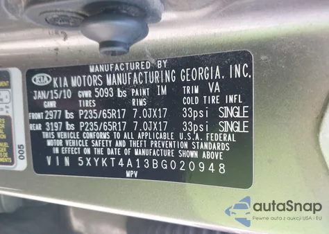 2011 Kia Sorento Lx из США, поврежденный, VIN 5XYKT4A13BG020948